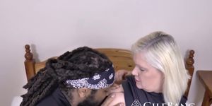 Blonde granny with big boobs gets stripped and fucked by black man