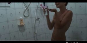Teenage amateur girls teasing wet bodies in shower - video 1