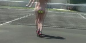 Hazing College Sorority Pledges Outdoors On A Tennis Court
