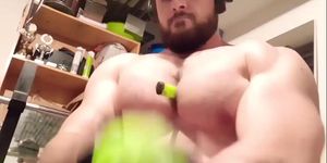Beast Holds Items with his own Pecs/Flexing