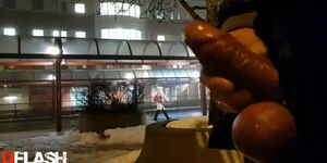 Wanking dick outdoors