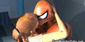 3D blonde babe gets her pussy licked by Spiderman