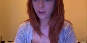 Busty natural redhead shaves her pussy front the webcam - video 1