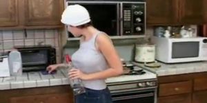 Lesbian dildo fucking in the kitchen part1 - video 2