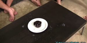 Straighty eats cookie after teens cum