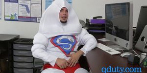 Gay queers celebrate halloween with interracial gay threesome in the office - video 1