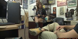 Tight babe screwed by nasty pawn keeper in his office - video 1