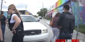 Perverted milf cops take turns to take purse snatchers big cock