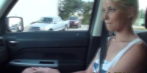 Teasing blonde teen hitchhikers legs