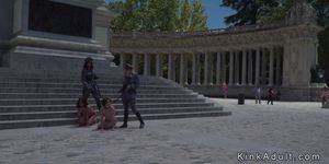 Gorgeous pet slaves naked disgraced in public