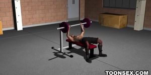 3D Babe Riding a Stud's Cock while he Lifts Weights
