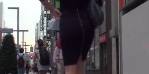 CANDID - Way to short Skirt walk behind, butt cheeks woman upskirt