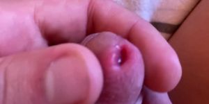 Close up big pink urethra hole and wet cock head stimulation