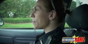 Amazing threesome action between curvy female cops and one lucky black dude