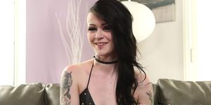 Stunning goth babe throat fucked before anal