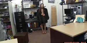 Adorable babe in fur coat gets drilled at the pawnshop