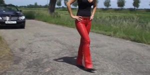 HighHellsPrincess Red'n'WhiteLeatherPants (Leather , Fetish Fatale, Goddess )