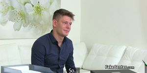 Blonde agent licked on interview