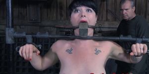 Gagged babe flogged and canned during bdsm