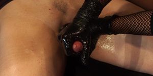 TEASING AND EDGING TO HIS LIMIT. I FINISH HIM FROM MY POV. MY OILED GLOVES GET COVERED IN CUM!