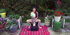 Teen try her Sybian Outdoor and Squirt - video 1