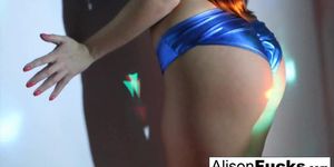 Sexy big boobed disco ball girl Alison Tyler fucks herself!