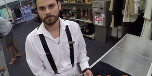 Pawnshop amateur blasted with cum for money