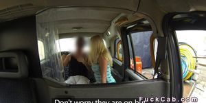 Huge boobs blonde gets tits and cunt fucked in fake taxi