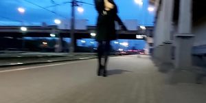 Filming wife flashing her big boobs at train station (A. Train)