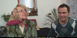 GRANNYBET - Lonely old woman pleases young guy