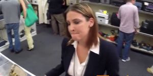 Busty office MILF pawns her muff for cash