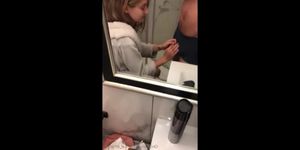Sexy amateur teen girl gives me deepthroat blowjob in bathroom
