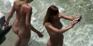 my nudist sisters posing in the surf