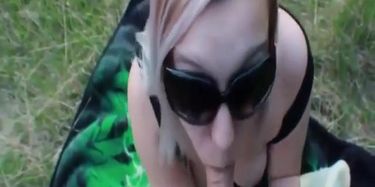 Hot blonde gets a facial cumshot outside by the rad