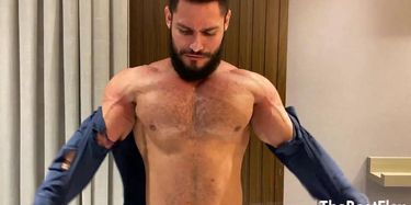 Bodybuilder Airon hulking out of his shirt and jeans (trailer ...