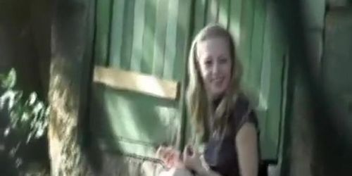 Blonde caught peeing outside