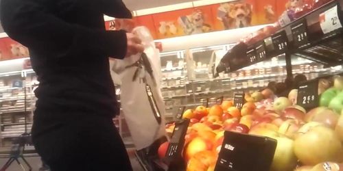 Candid spy supermarket blonde with tight ass