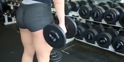 Sporty chick in tight spandex shorts