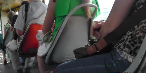 Hawt cutie flashed upskirt on the bus
