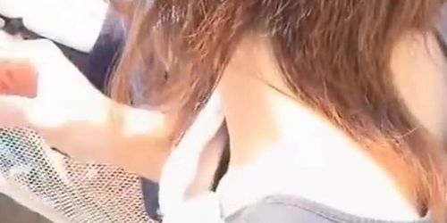 Petite Asian Sweetie Lets A Voyeur Peek Down Her Blouse (Bunny with)