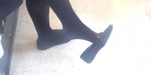 Candid Feet Dangling Shoeplay Black Tights Nylons - Tnaflix.com