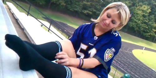Sexy blonde showing off her bare feet