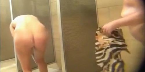 Girl and mature woman spied in shower room