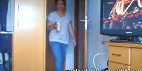 Voyeur cam filmed a hottie walking in a room