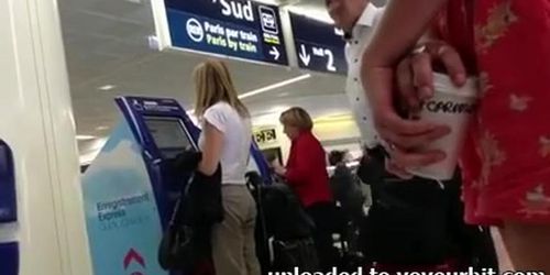 Hot & Candid French Girl In Pink At The Airport