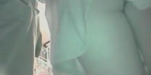 Short skirt and white thong on upskirt video in public place