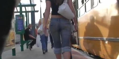 Sexy slut in tight jeans loves some street candid clothes