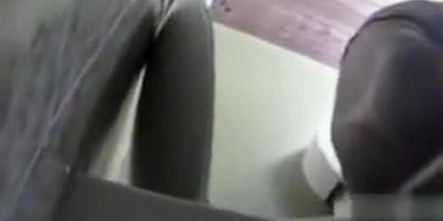 Tanned girl in bikini filmed peeing in the WC