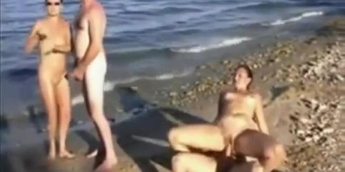 Nude Beach - Two Hot Sucking Fucking Couples on Shore