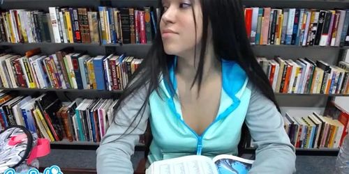 sexy teen latina gets naked and massages her pussy in public library